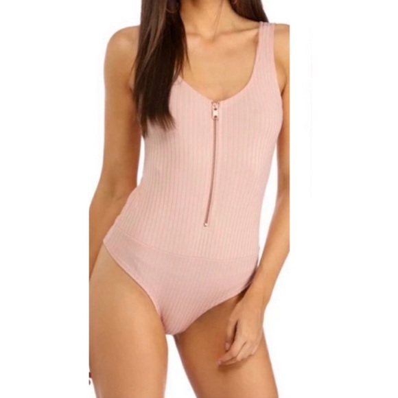 Zip Up Ribbed Tank Bodysuit White - Picture 4 of 8